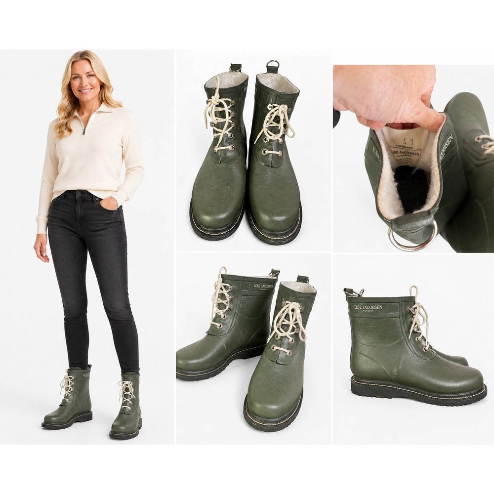 Ilse Jacobsen Hornbaek Rain Boots Womens US 10 EU 41 Army Green Waterproof
